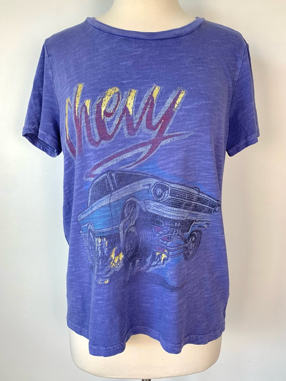 Lucky Brand Chevrolet Chevy Car Graphic T-Shirt Small Purple 100% Cotton
